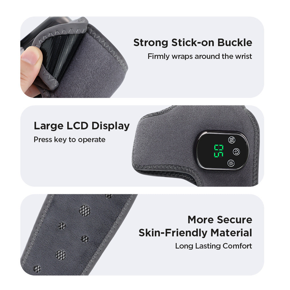 Wristband with strong stick-on buckle, large LCD display, and skin-friendly material on a white background.