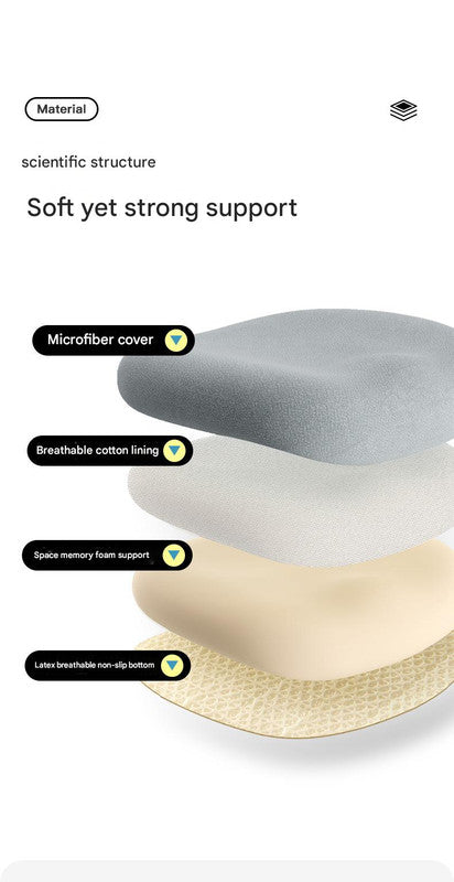 Stack of pillows with material features highlighted on a white background