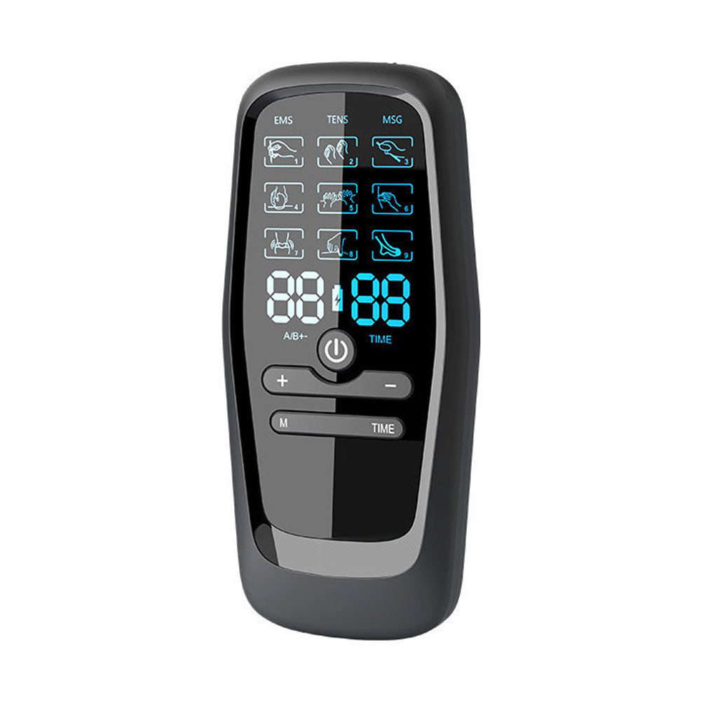 Digital electronic device with control panel and display on a white background