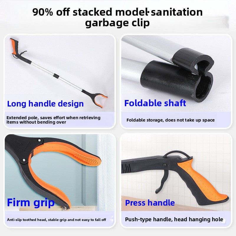 Garbage clip with features highlighted on a white background