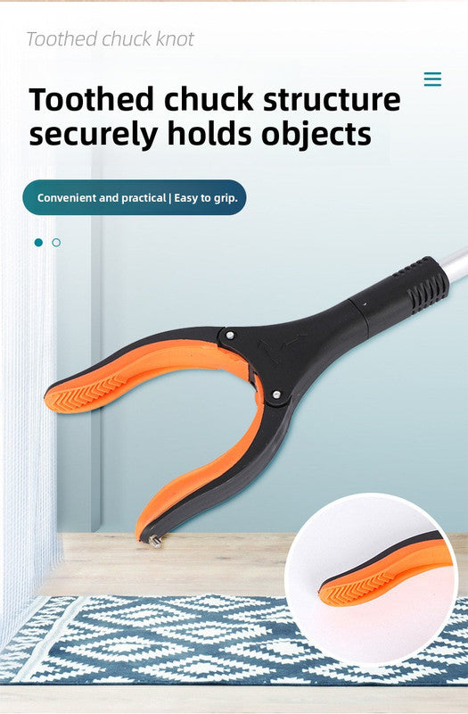 Orange and black tool with toothed chuck structure on a light blue background