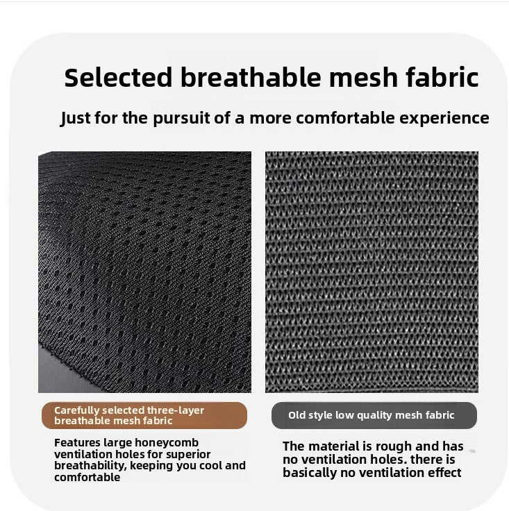 Comparison of breathable mesh fabric with text explaining its benefits