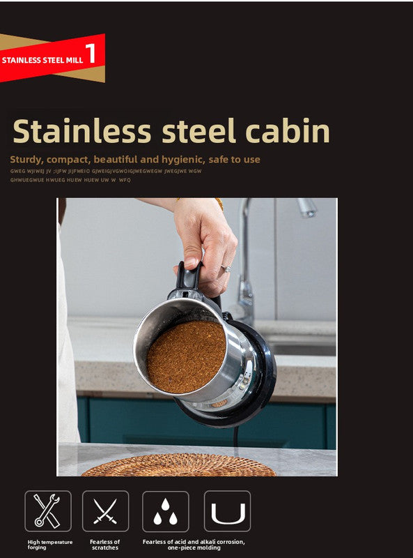 Stainless steel mill advertisement with a hand holding a coffee pot over a stove.