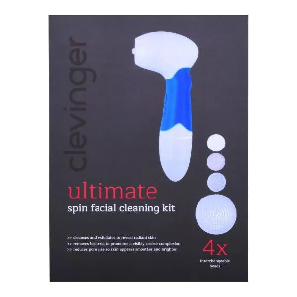Clevinger spin facial cleaning kit packaging on a white background