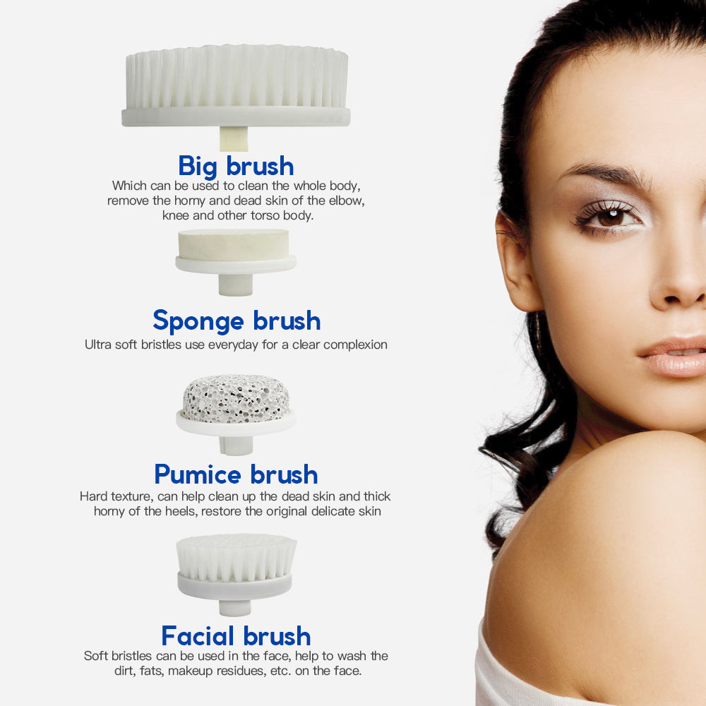 Product advertisement with different types of brushes and a woman's face.