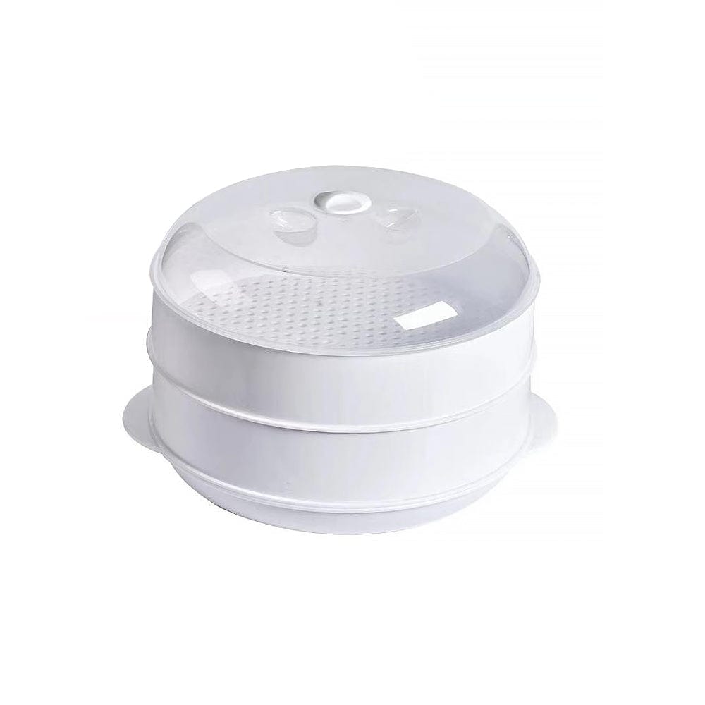 White plastic strainer on a white background