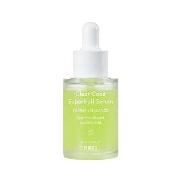 Clear Code Superfruit Serum bottle with dropper on a white background