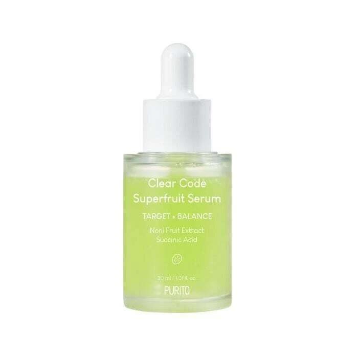 Clear Code Superfruit Serum bottle with dropper on a white background
