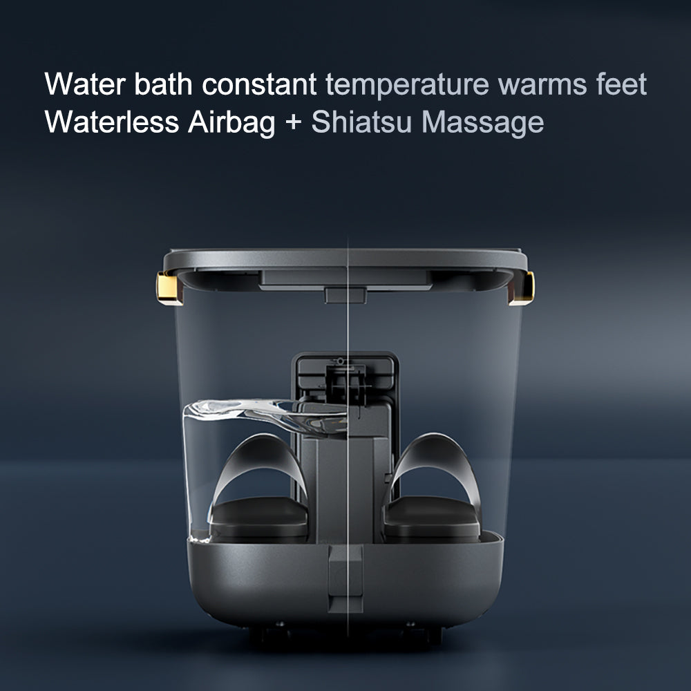 Foot bath with water and massage mechanism on a dark background