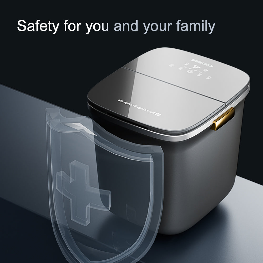 Gray electronic device with a shield icon on a dark background, emphasizing safety.