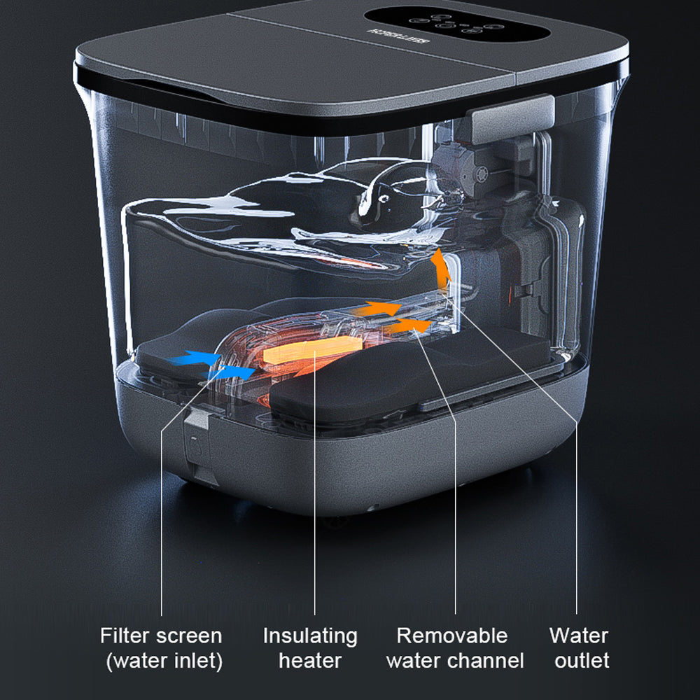 Clear electronic device with labeled parts on a black background