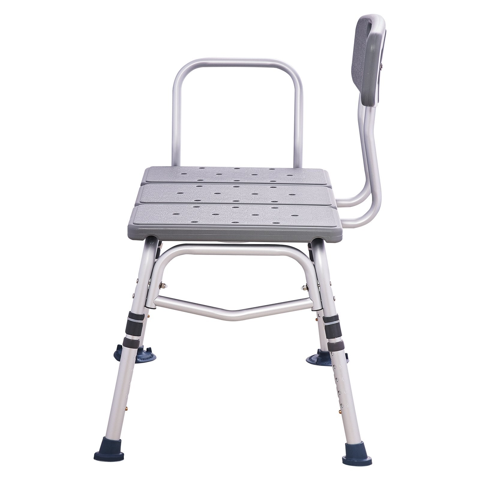 Gray shower chair with backrest on a white background