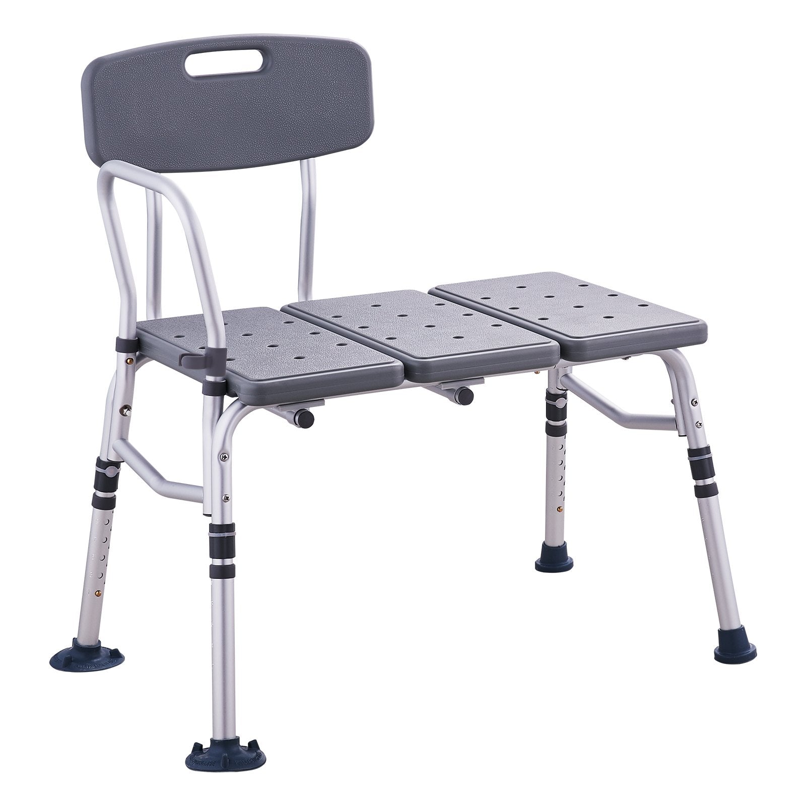 Gray adjustable bath seat with backrest on a white background