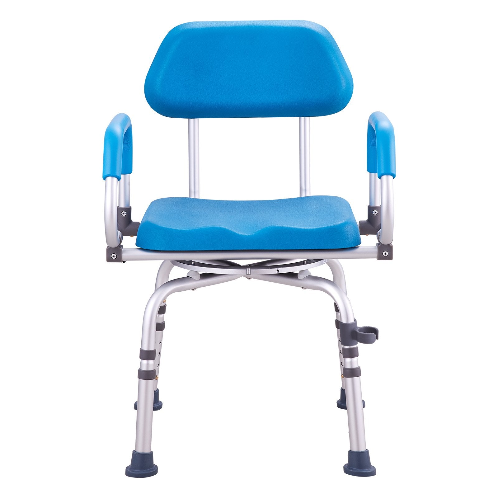 Blue shower chair with a white background