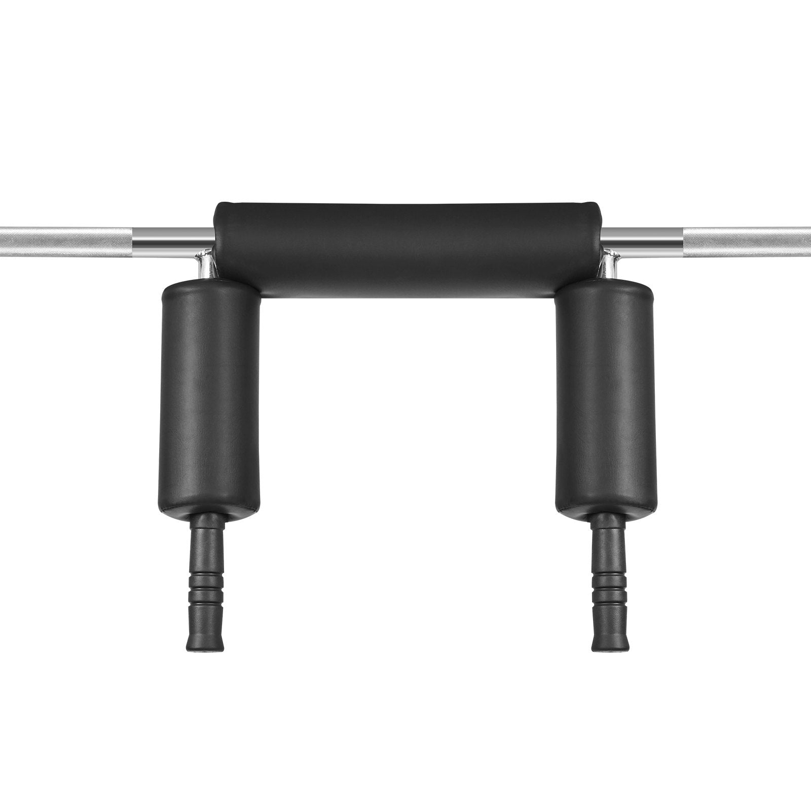 Black curtain rod holder with three cylindrical pads on a white background