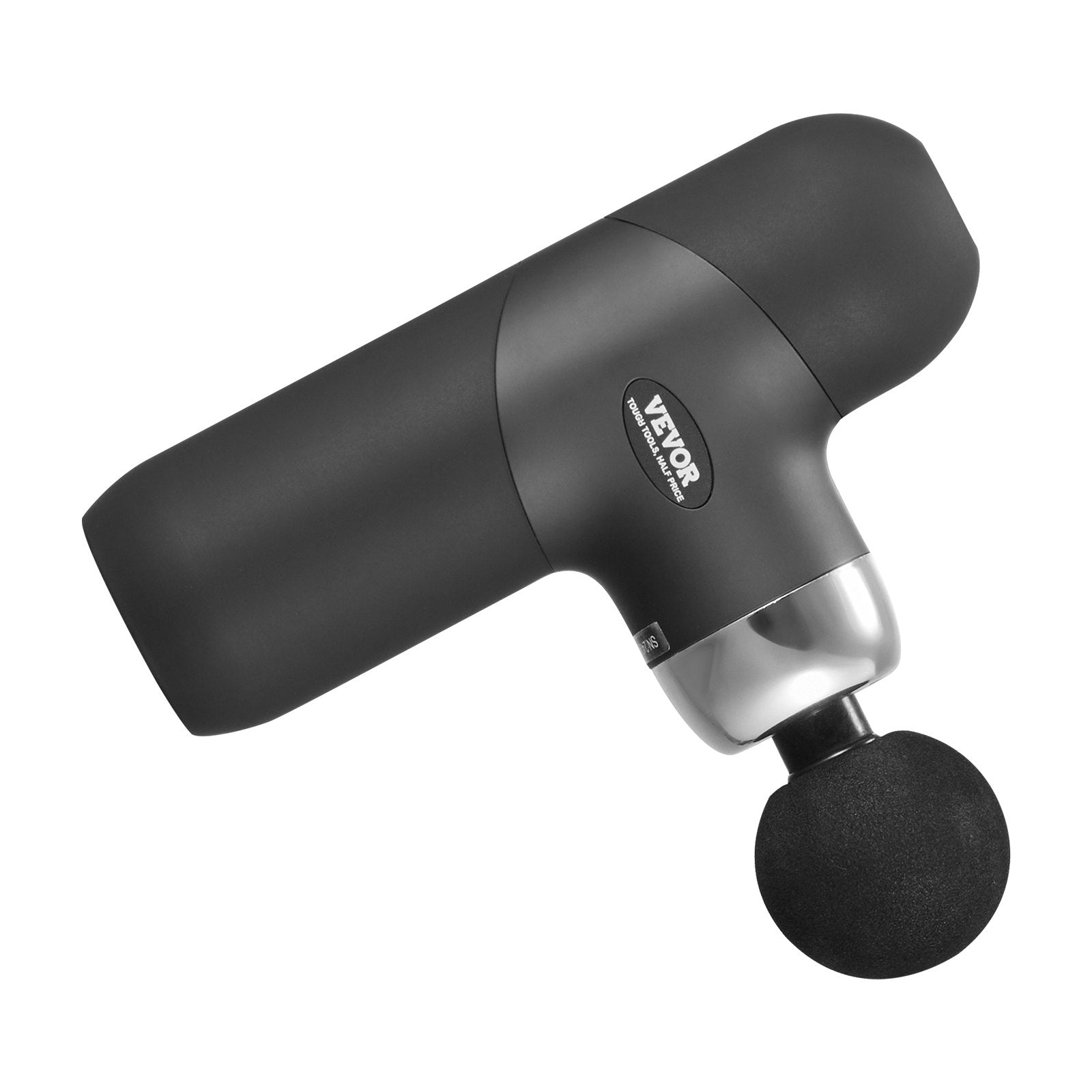 Black massage gun with visible brand logo on a white background