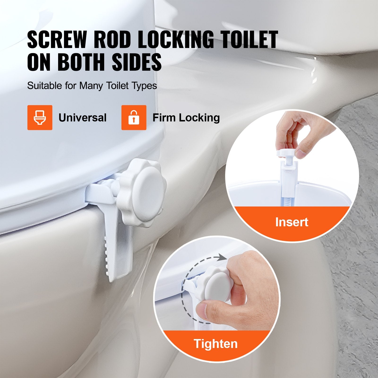 Toilet seat lock with installation instructions on a toilet background