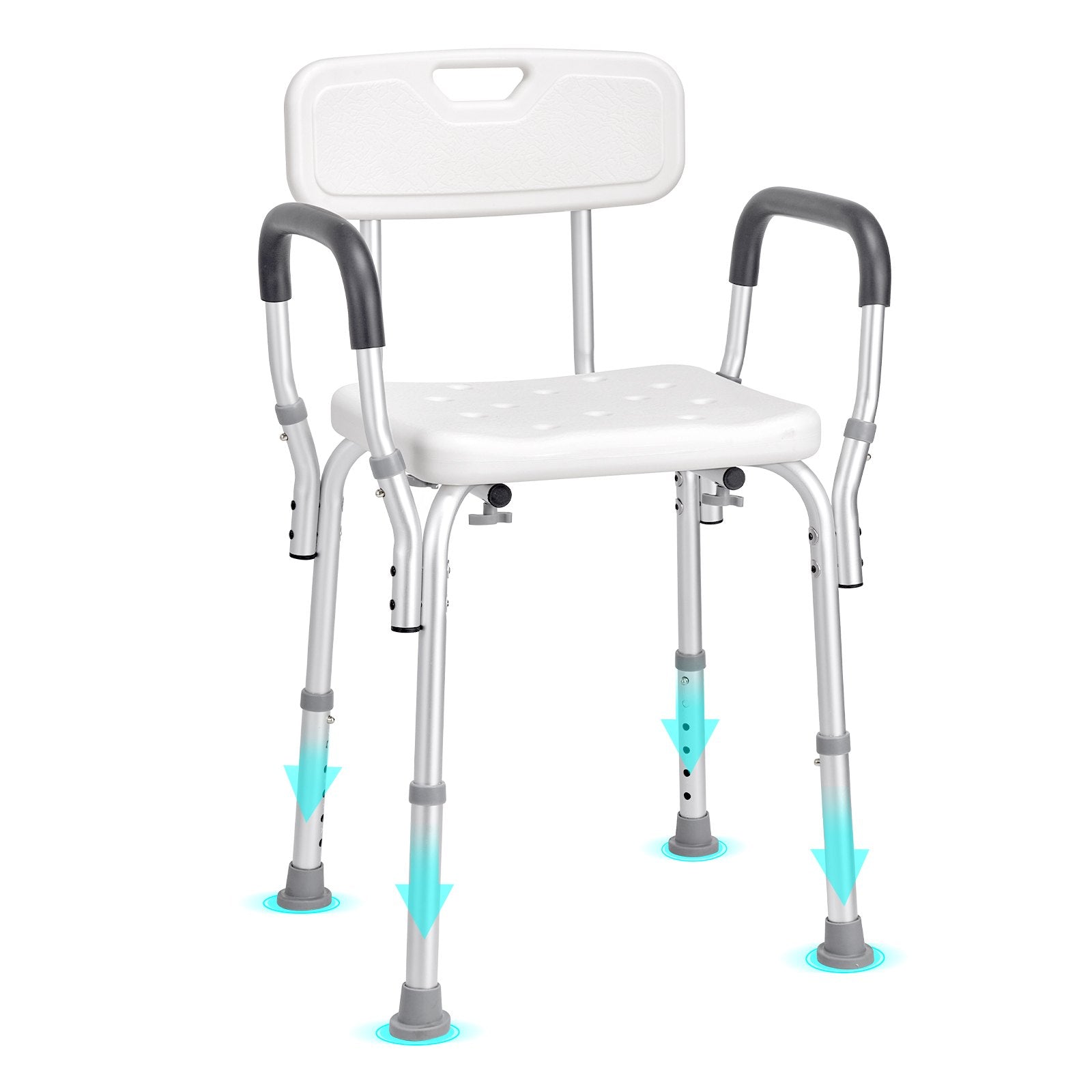 Medical shower chair with adjustable legs on a white background