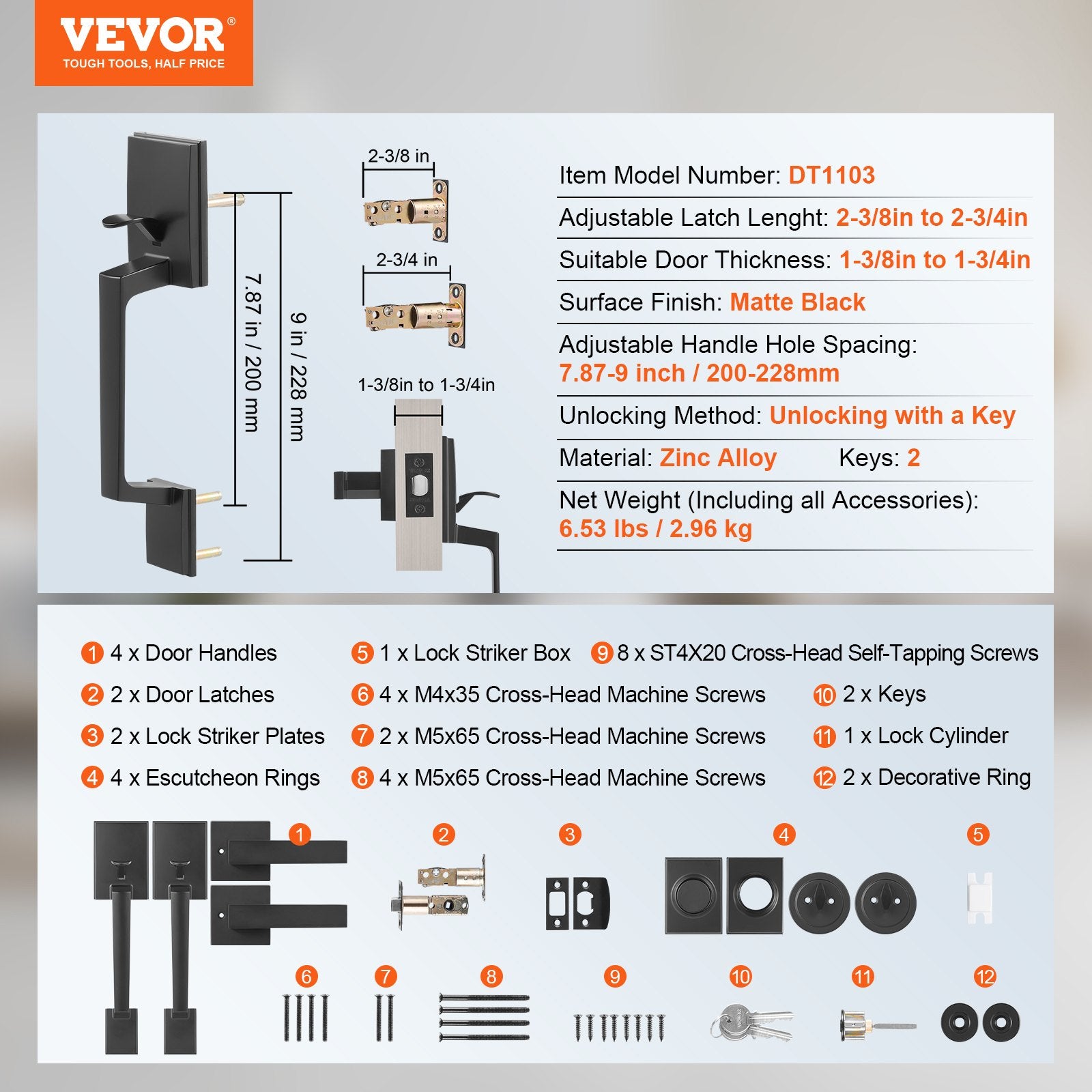 VEVOR Double Door Handle Set