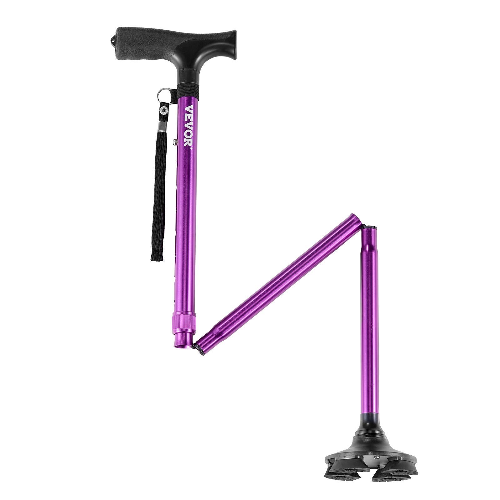 Purple walking cane with adjustable armrests on a white background