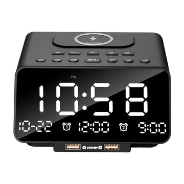 Digital clock with LED display on a white background