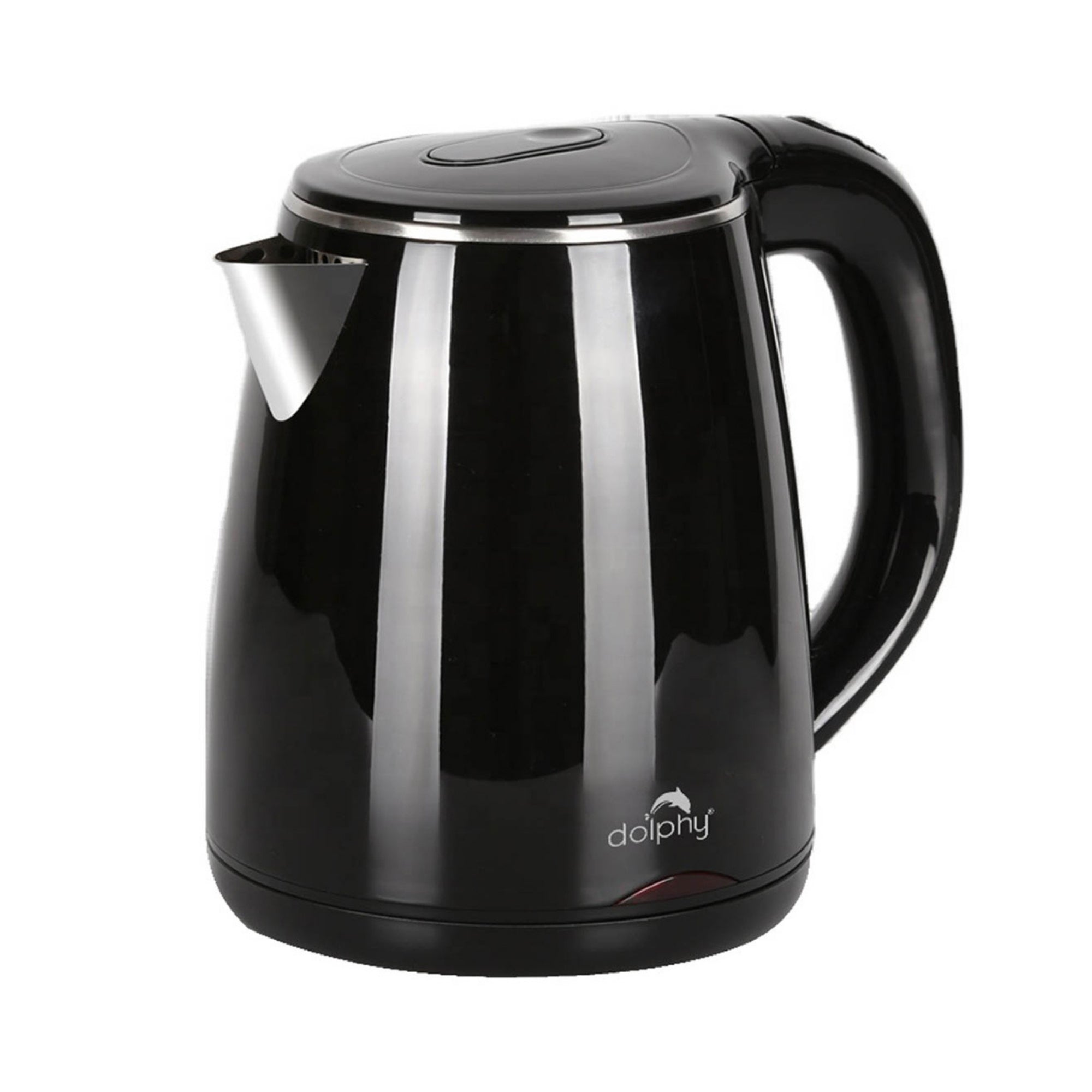 Black electric kettle with a visible brand logo on a white background
